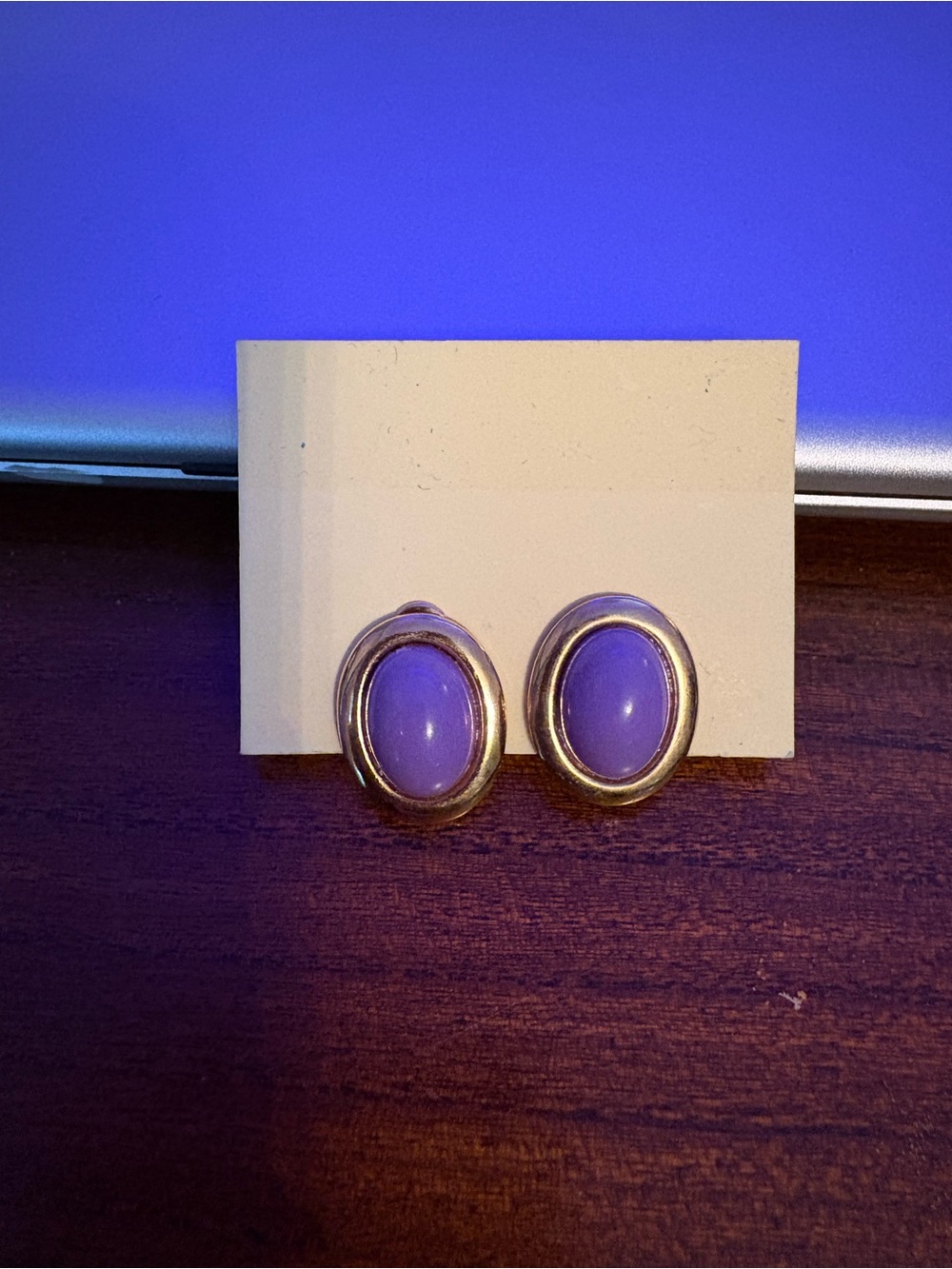 Vintage Gold-Trim Lavender Oval Clip Earrings